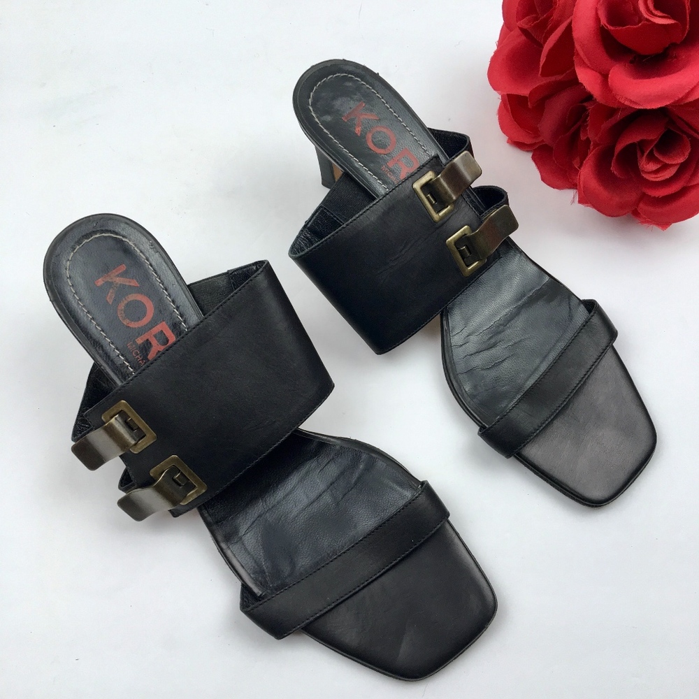 MICHAEL KORS Black LEATHER Sandal Heels Size 6.5